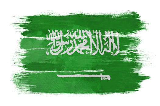 The Saudi Arabia flag painted on white paper with watercolor