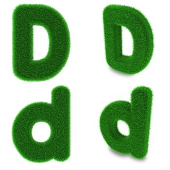 Letter D covered by green grass isolated on white background