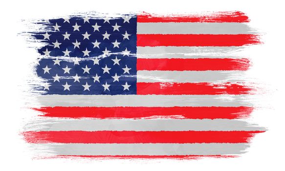 The USA flag painted on white paper with watercolor