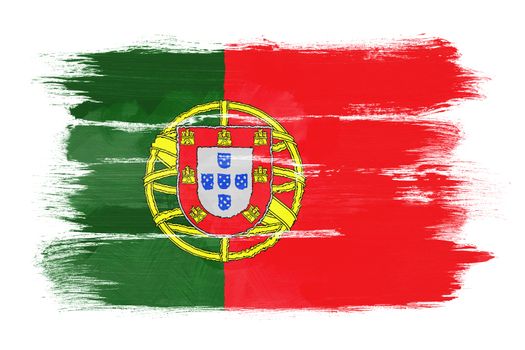 The Portuguese flag painted on white paper with watercolor