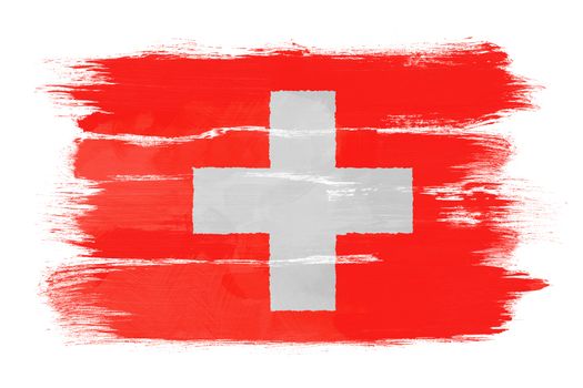 The Swiss flag painted on white paper with watercolor