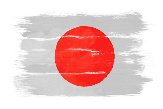 The Japan flag painted on white paper with watercolor