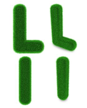 Letter L covered by green grass isolated on white background