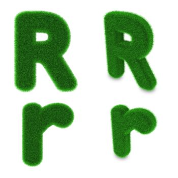Letter R covered by green grass isolated on white background