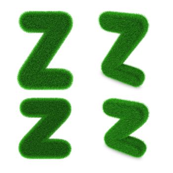 Letter Z covered by green grass isolated on white background