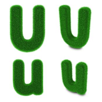 Letter U covered by green grass isolated on white background