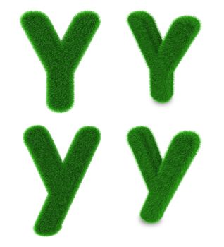Letter Y covered by green grass isolated on white background