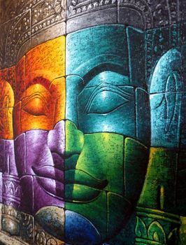 Colored Cambodian Buddha Face Picture Close Up