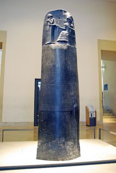 PARIS, FRANCE - August 3: Law Code of Hammurabi, king of Babylon in Louvre Museum on August 3, 2008 in Paris, France