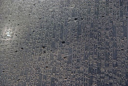 PARIS, FRANCE - August 3: Law Code of Hammurabi, king of Babylon in Louvre Museum (close up image) on August 3, 2008 in Paris, France