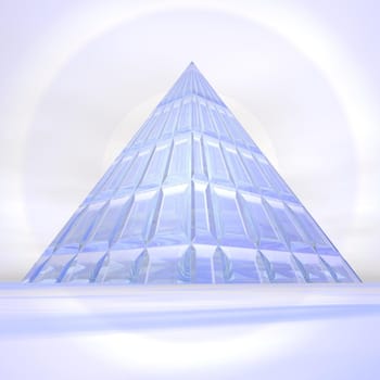 Transparent pyramid made with glass in front of clear sunset
