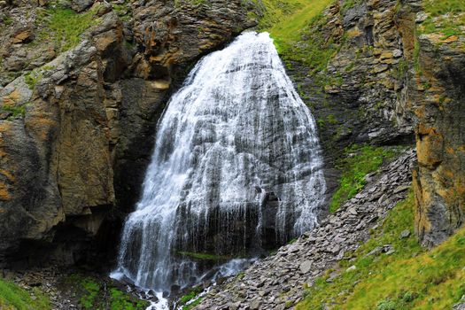 Waterfall Girlish Braids between the mountains of Northern Caucas