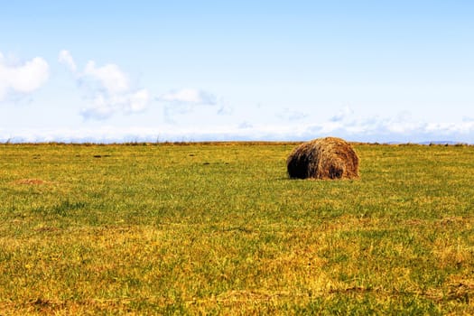 Straw roll bale on the field of farmland