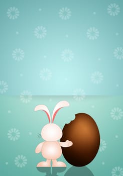 Bunny with chocolate egg for Happy Easter