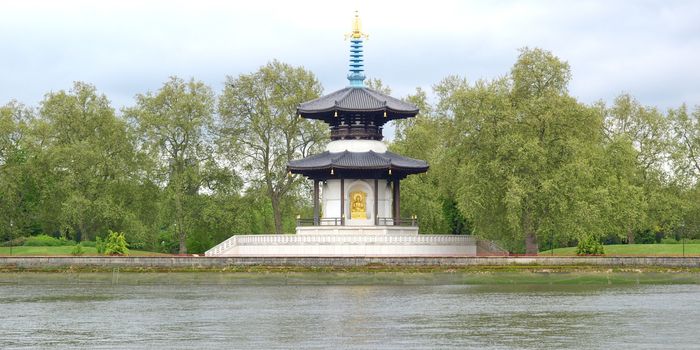 Japanese Buddhist Peace Pagoda temple in Battersea Park by the river Thames, London, UK