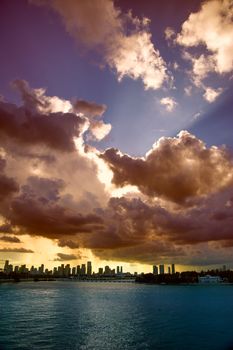 Clouds over a city at dusk, MacArthur Causeway Bridge, Miami, Florida, USA