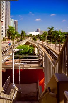 Railroad station viewed from a bridge in Downtown Miami, Miami, Florida, USA