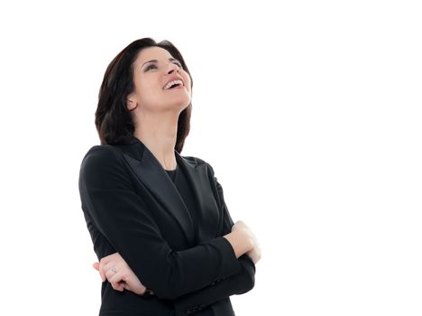 one beautiful laughing caucasian woman portrait in studio isolated on white background