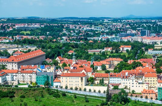 Above the city. Aerial view of Prague