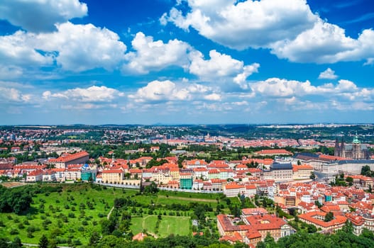 Blue cloudy sky over Prague city, Czech Republic