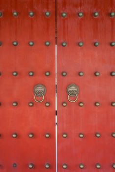 red doors detail of Wen Miao confucian confucius temple in shanghai china popular republic