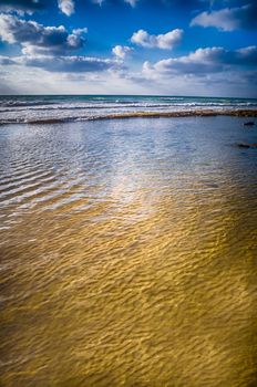 Landscape of Mediterranean sea, sandy pattern bottom