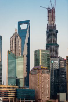 Shanghai, China - April 7, 2013: skyscrapers building towers pudong skyline at the city of Shanghai in China on april 7th, 2013