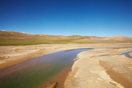 Plains with mountain landscape in the background at Tibetan Plateau