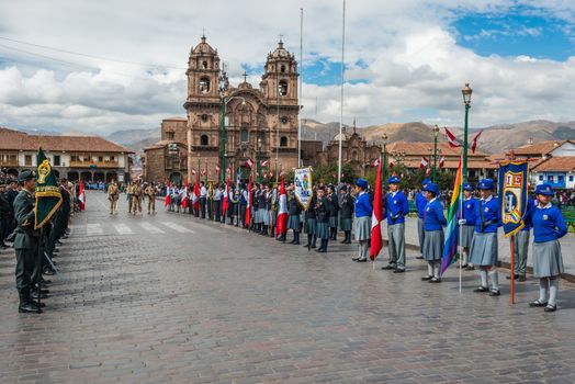 Cuzco, Peru - July 14, 2013: army parade in the Plaza de Armas at Cuzco Peru on july 14th, 2013