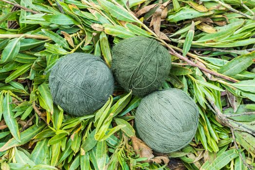 natural dyed wool yarn in the peruvian Andes at Cuzco Peru