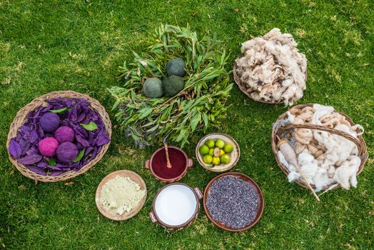 traditional dyes in the peruvian Andes at Cuzco Peru