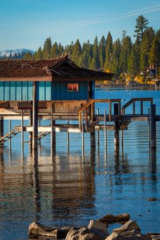 Stilt hut in a lake, Carnelian Bay, Lake Tahoe, California, USA