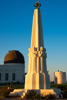 Astronomers Monument in front of Griffith Observatory in Griffith Park, Los Angeles, California, USA