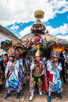 Pisac, Peru - July 16, 2013: Virgen del Carmen parade in the peruvian Andes at Pisac Peru on july 16th, 2013