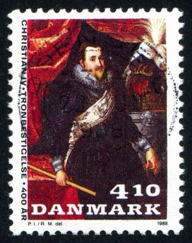 DENMARK - CIRCA 1988: stamp printed by Denmark, shows Portrait of the monarch Christian IV painted by Isaacsz, circa 1988