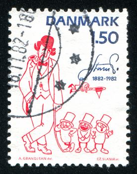 DENMARK - CIRCA 1982: stamp printed by Denmark, shows Three little men and the number man by Robert Storm Petersen, circa 1982