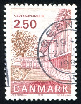 DENMARK - CIRCA 1983: stamp printed by Denmark, shows Kildekovshallen Recreation Center, Copenhagen, circa 1983