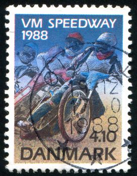 DENMARK - CIRCA 1988: stamp printed by Denmark, shows Individual Speedway World Motorcycle 
Championships, circa 1988