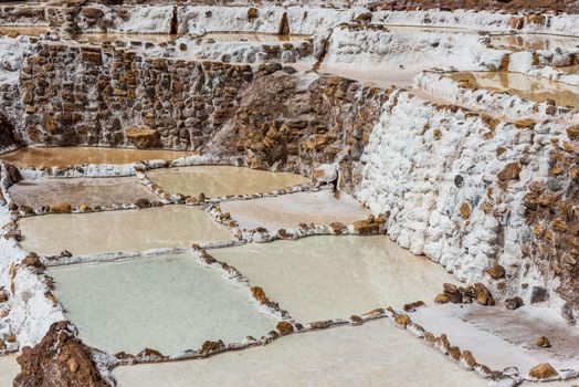 Maras salt mines in the peruvian Andes at Cuzco Peru