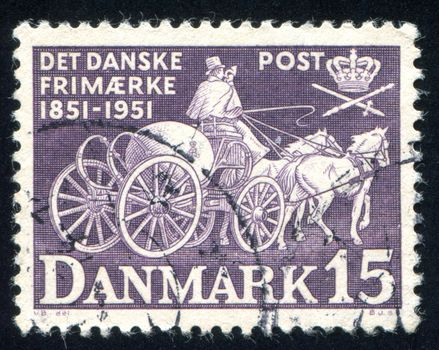 DENMARK - CIRCA 1951: stamp printed by Denmark, shows Post Chaise, circa 1951