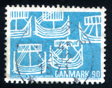 DENMARK - CIRCA 1969: stamp printed by Denmark, shows Five Ancient Ships, circa 1969