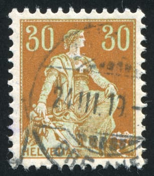 SWITZERLAND - CIRCA 1907: stamp printed by Switzerland, shows Helvetia, circa 1907.