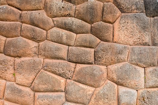 stone wall in Chincheros town in the peruvian Andes at Cuzco Peru