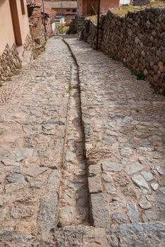 Chincheros town street in the peruvian Andes at Cuzco Peru