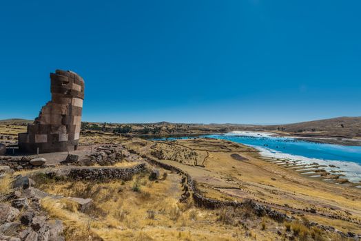 Silustani tombs in the peruvian Andes at Puno Peru