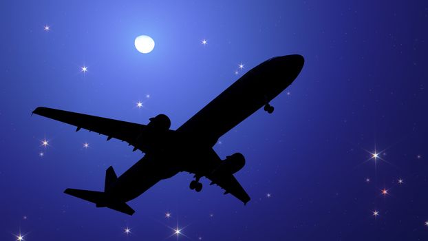 Plane taking off in the night sky