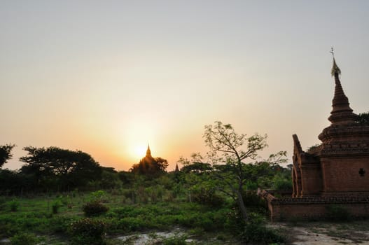 ancient temple in Bagan after sunset , Myanmar Burma