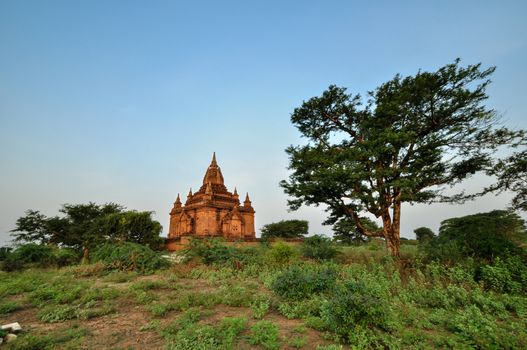 ancient temple in Bagan after sunset , Myanmar Burma