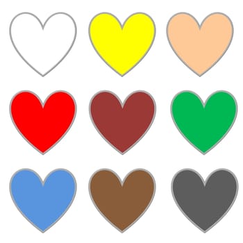 Set of small colorful hearts in white background