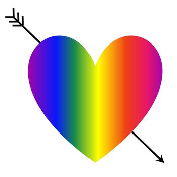 Heart shape with rainbow colors and an arrow piercing it in white background